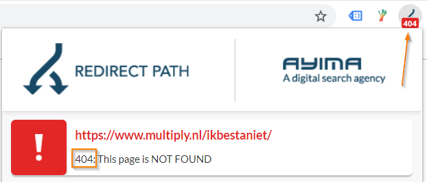 404 melding in de redirect extensie